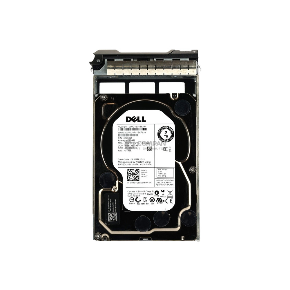 37MGT DELL HARD DRIVE 2TB 7.2K 6G 3.5 LFF SAS 037MGT, WD2001FYYG-18SL3W0